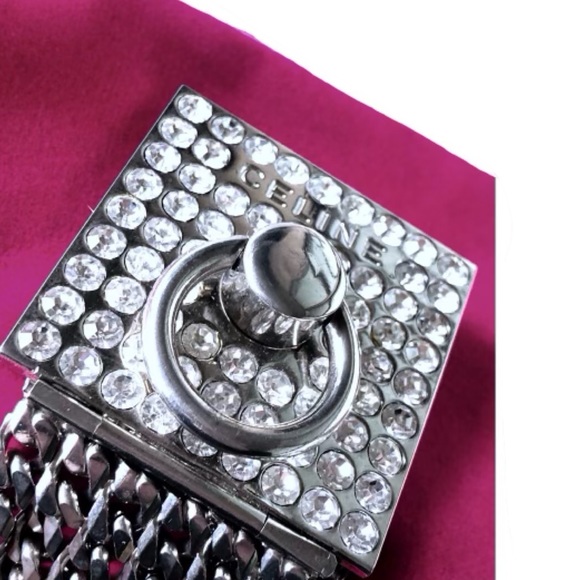 Celine Rare Vintage Pave Silver Door Knocker Logo Chain Link Archival Brooch Pin - Picture 2 of 13